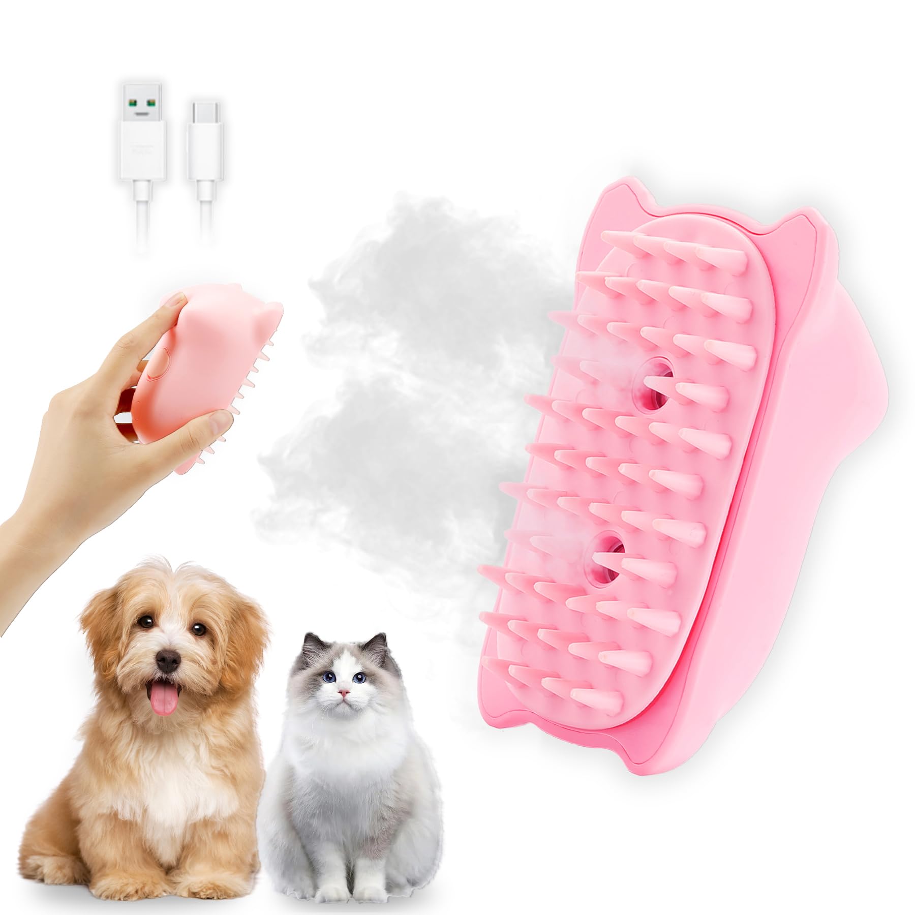 Pawfy™ 3-in-1 Steam Pet Brush | Removes Loose Fur, Dirt &amp; Odor-pink